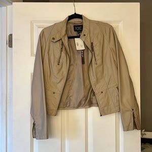 Tan leather bomber jacket